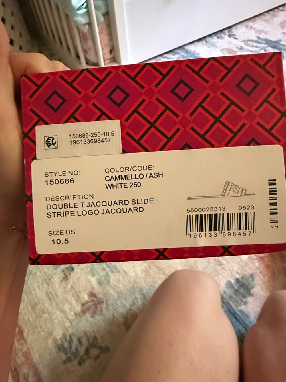 Tory Burch Tan and Cream Canvas Logo Slide Sandals - Picture 3 of 3